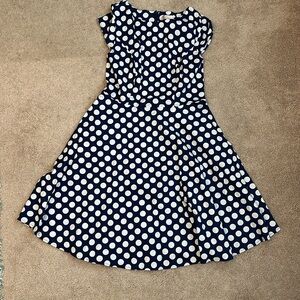 Blue and white polka dot dress